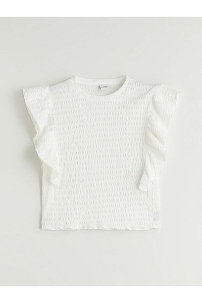 LC Waikiki Ecru Crew Neck Girl's T-Shirt