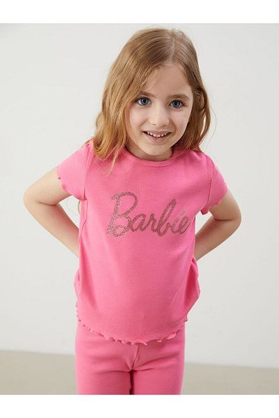 LC Waikiki New Season Barbie Printed Combed Cotton Ruffle Baby Girl T-Shirt Set of 2 - S5Dr71Z1
