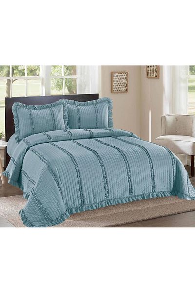 CHIRASO CHIRASO 3-Piece Duvet Cover Set, 230x250 cm, Satin Cotton, Flounce Pattern, UNI, dusty blue