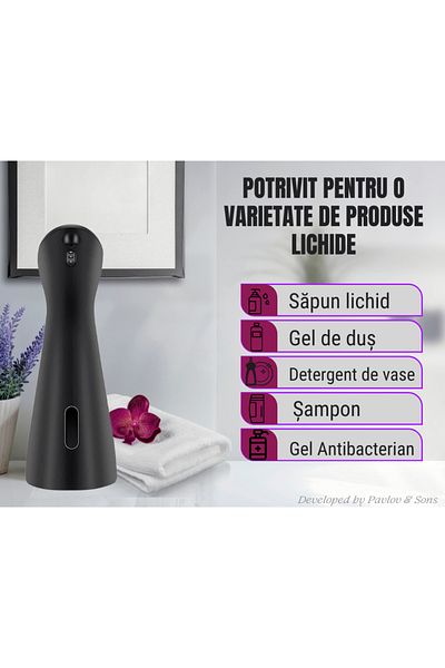 ZEQAS Touchless Liquid Soap Dispenser ABS+PC 200ml – Refillable, Waterproof, Elegant, Black