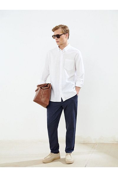LC Waikiki Navy Blue Standard Fit Linen Blend Men's Chino Trousers