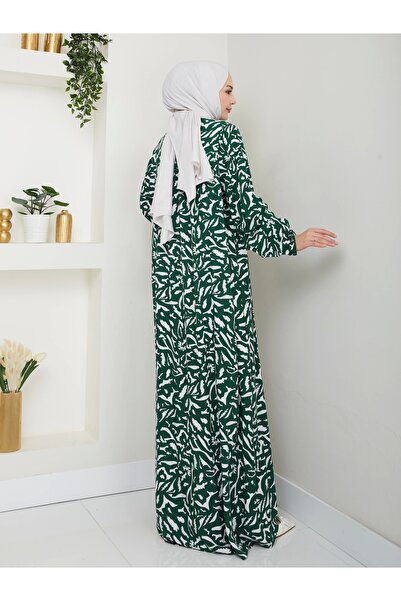 Nevayla Moda Φόρεμα βισκόζης με μοτίβο με στρίφωμα μπροστά - Πράσινο / E0131