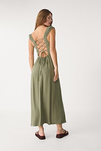 Stradivarius Flowing linen blend maxi dress with crossed back