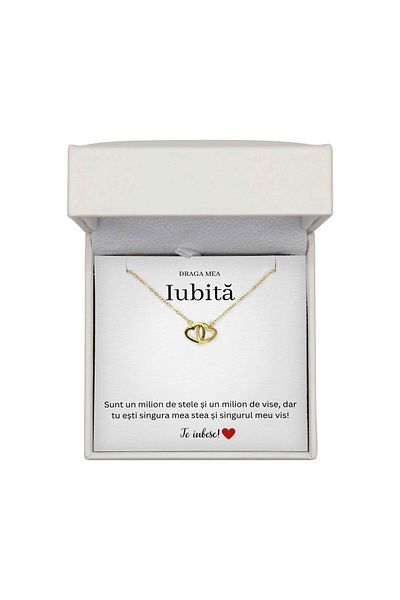 The Jewel Heart Colier Aurit 14K Pentru Iubita Ta Din Argint 925, Mesaj Emoționant, Ambalat În Cutie Premium Cu LED