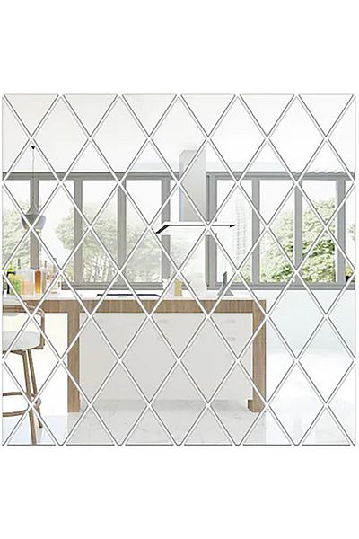 OEM Set de 58 de oglinzi acrilice din PVC, autoadezive pentru decorarea pereților, argintii, 100 x 100 cm, premium
