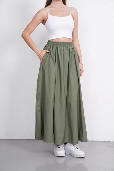 Gülmude Premium Elastic Waist Long Poplin Skirt with Floto Pocket (90cm)