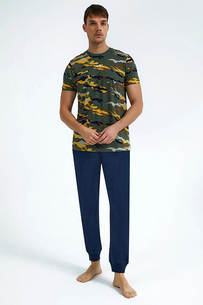 ROLY POLY 2726 Navy Blue Khaki Camouflage Elastic Leg Pajama Suit