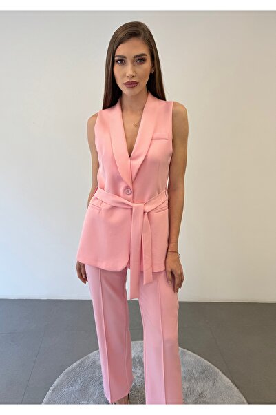 ossons Shawl Collar Waist Tie Vest Trousers Suit