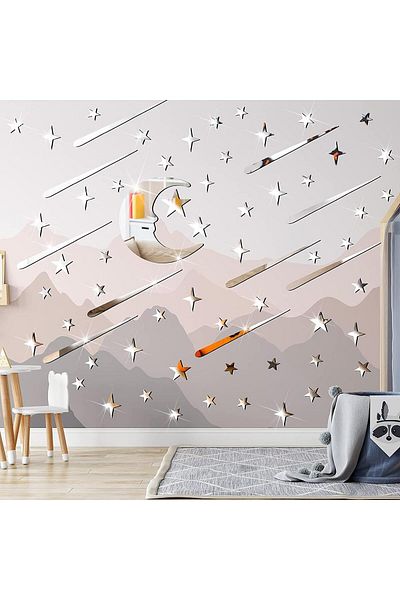 OEM Set de oglinzi decorative autoadezive acrilice cu cer nocturn, stele căzătoare 3D și lună, MyStyle