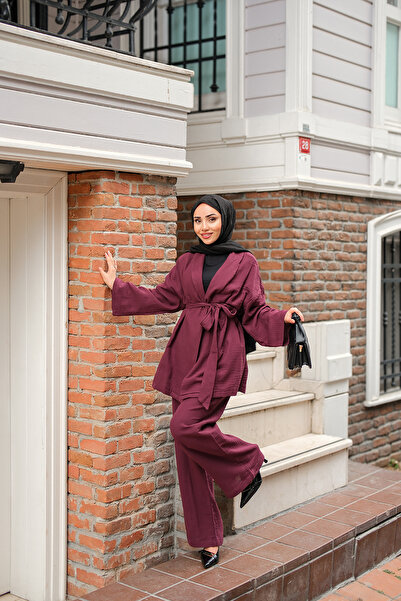 LOCCO Women's Waist Tied Muslin Suit Plum