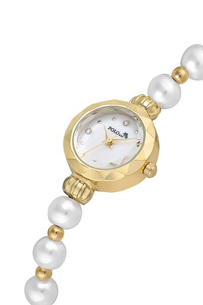 Polo Air Elegant Pearl Look Women's Wristwatch Gold White Color Pl-1530B1X