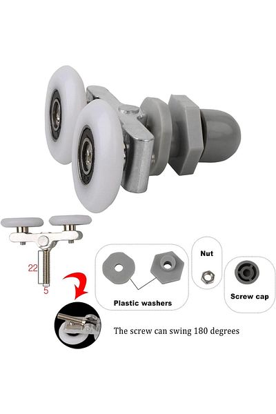 OEM Set of 4 shower door sliding rollers, 23 mm, Grey/White