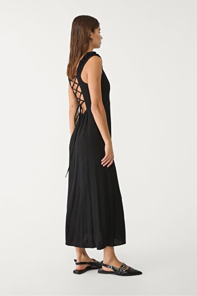 Stradivarius Flowing linen blend maxi dress with crossed back