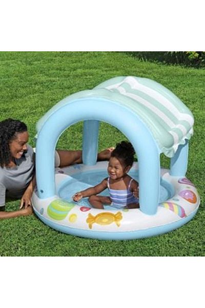 BESTWAY Covered Turquoise Pool with Ice Cream Pattern for Kids & UV Protection Ø104 X 84 cm - Bestway