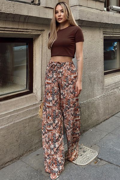 VAGGON Comfortable Cut Pants with Tie Detail and Elastic Waist