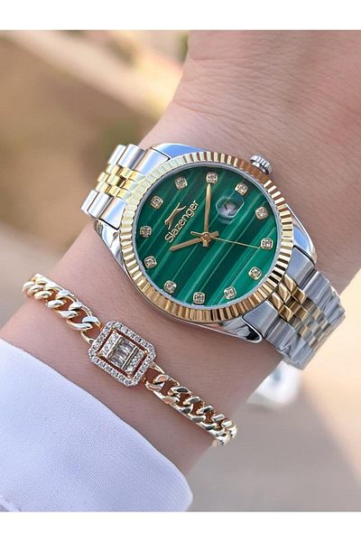 Slazenger Steel Cord 5 Atm Water Resistant 2 Years Warranty Women Wrist Watch+Bracelet Bsl.09.2240.09