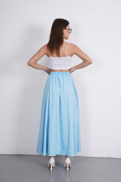 Gülmude Fusta lungă din poplin premium cu talie elastică și buzunar pentru flotă (90 cm)