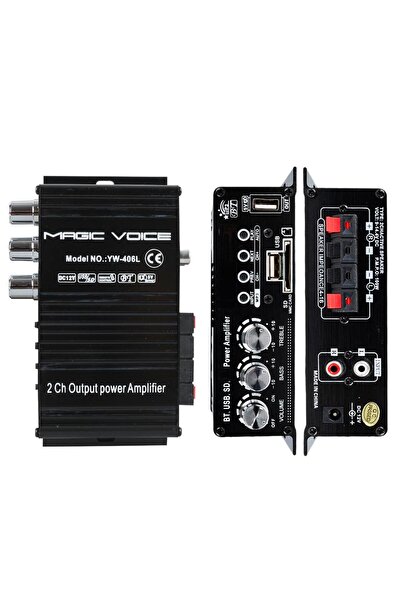 MagicVoice YW-406L 12 Volt 100 Watt Motosiklet Bluetooth Amfi USB/SD 2 Kanal Pazarcı - Anfi (154X80X