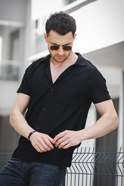 since 1990 man Mantheo Slim Fit Flexible Lycra Short Sleeve Footed Collar Men's Shirt