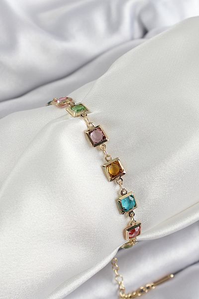 NEZADE STORE Brass Mixed Color Square Zircon Stone Gold Color Women's Bracelet - Lisinya