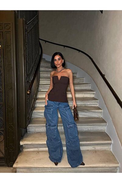 Çok Cepli Denim Bol Paça Kargo Pantolon