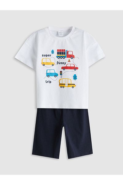 LC Waikiki New Season Printed Boys' T-Shirt and Shorts 2-Piece Set - S5Lc12Z1