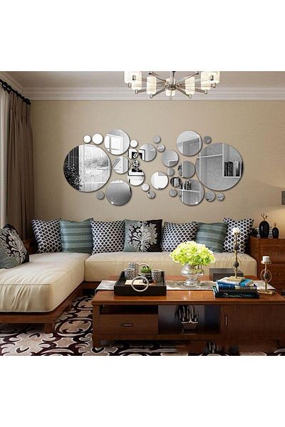 OEM Set de 31 de oglinzi acrilice din PVC, autoadezive pentru decorarea pereților, sfere argintii, oferte originale