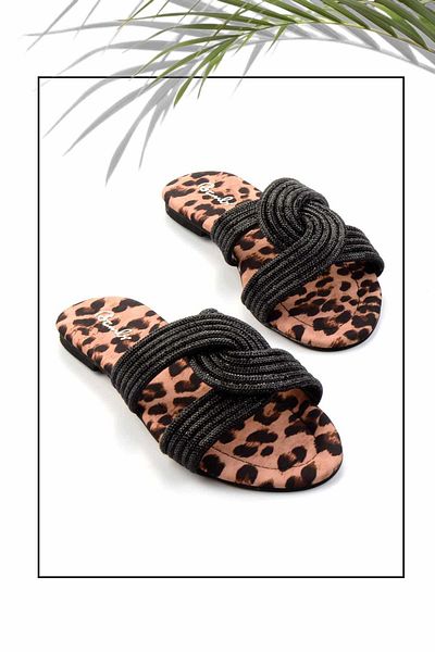 Bambi Black Leopard Women's Slippers K04192176087