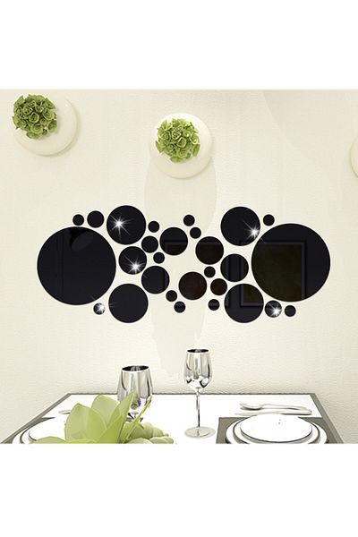 OEM Set de oglinzi rotunde 3D cu design negru - Oglinzi decorative acrilice de lux pentru casă, 26 buc/set