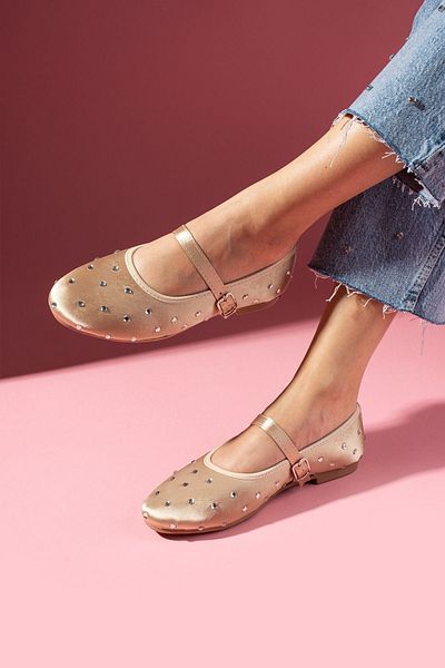 FUGA MODA Blanky Gold Satin Stone Belted Premium Ballerinas