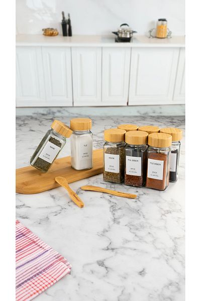 Bambum Set of 12 Spice Rack with Ping Bamboo Lid