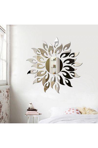 OEM Set de oglinzi decorative 3D acrilice FLOAREA-SOARELUI ARGINTIE Luxury Home 27 piese MyStyle