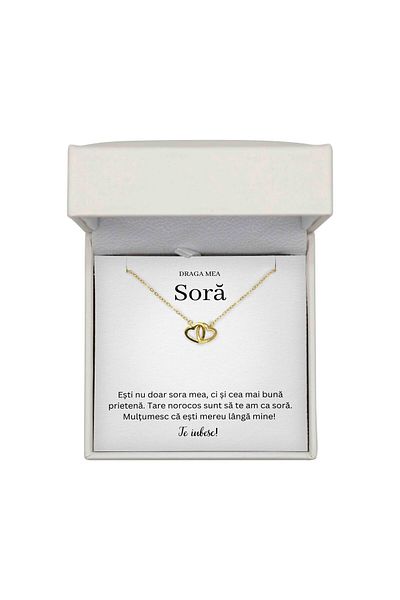 The Jewel Heart Colier Cadou Argint 925 Cu Mesaj Pentru Soră, Cutie LED Premium, Placat cu Aur 14K