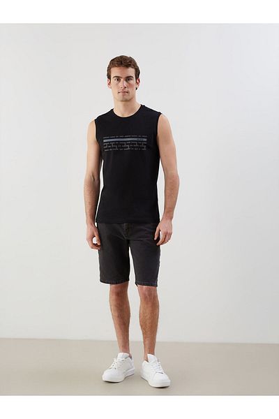 LC Waikiki New Season Crew Neck εμπριμέ χτενισμένο βαμβακερό ανδρικό αμάνικο Tisort - S5GJ61Z8