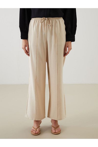 LC Waikiki Black Elastic Waist Wide Leg Women's Trousers