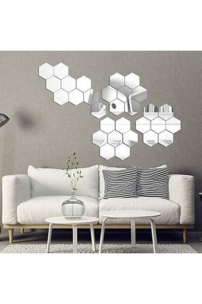 OEM Hexagon Design Mirror Set - Silver Acrylic Decorative Mirrors Luxury Home 10 pieces/set 12-14 cm