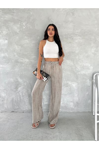 winmoda Women's Linen Pants - Aged Linen Fabric - Linen
