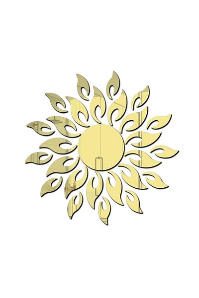 OEM Set de 27 de oglinzi acrilice din PVC, autoadezive pentru decorarea pereților, soare cu 26 de raze, aurii, originale