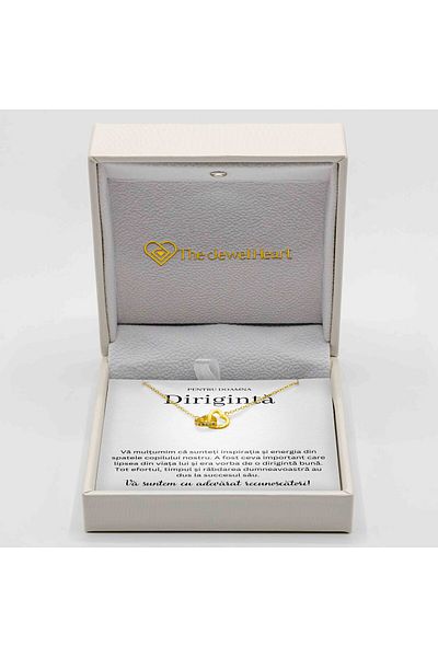 The Jewel Heart Colier Elegant Pentru Dirigintă – Argint 925 Placat cu Aur, Mesaj De Recunoștință, Cutie LED Inclusă