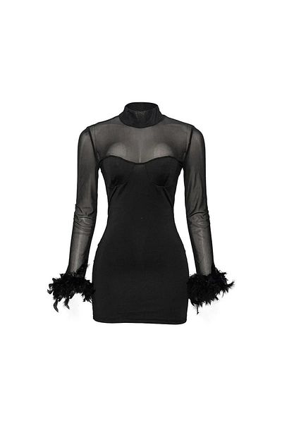 Pretty Black mini dress with feathers