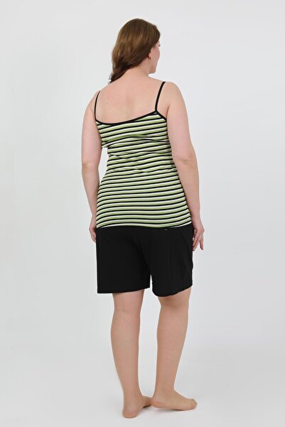 Akbeniz Women's Plus Size Rope Strap Combed Cotton Shorts Suit Green 202508