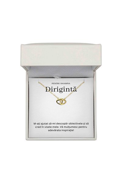 The Jewel Heart Colier Cadou Pentru Dirigintă – Argint 925 Placat cu Aur 14K, Mesaj Sincer, Ambalat În Cutie LED