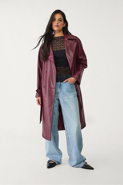 Stradivarius Long faux leather trench coat