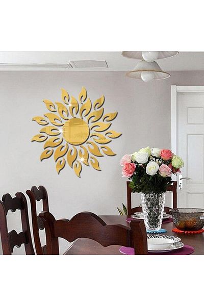 OEM Set de 27 de oglinzi acrilice din PVC, autoadezive pentru decorarea pereților, soare cu 26 de raze, aurii, originale
