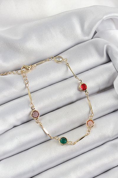 NEZADE STORE Brass Assorti Model Gold Color Zircon Stone Women's Bracelet - Lisinya