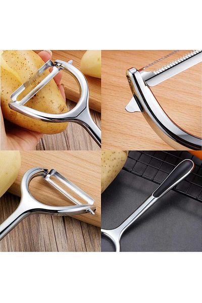elfnur Stainless Steel Silver Double Knife Multi-Purpose Peeler Fruit Vegetable Peeler Cucumber Pumpkin Peeler