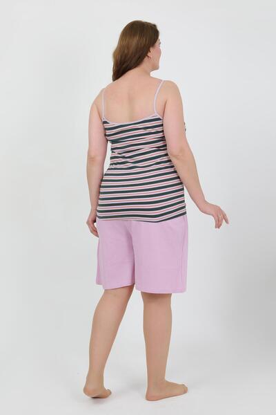 Akbeniz Women's Plus Size Rope Strap Combed Cotton Shorts Suit Lilac 202508