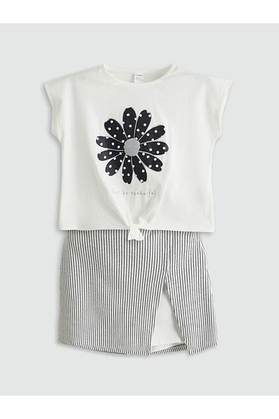 LC Waikiki New Season Floral Girl's Blouse and Short Skirt 2-Piece Set - S5Nb05Z1