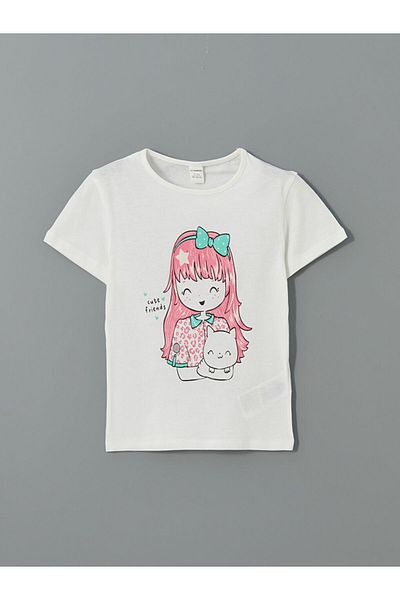 LC Waikiki New Season Crew Neck Printed Girls Tisort 2 τεμαχίων - S5FE09Z1