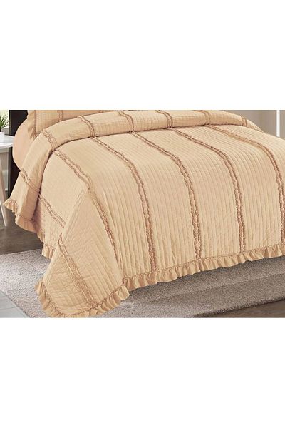 CHIRASO CHIRASO 3-Piece Duvet Cover Set, 230x250 cm, Satin Cotton, Flounce Pattern, UNI, cream brown